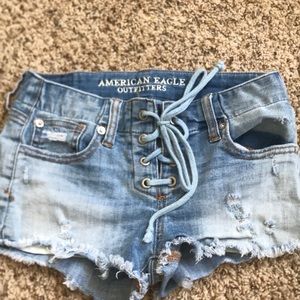 Denim tie up shorts.